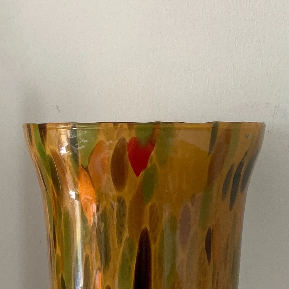 Maestri Vetrai Italian Art Glass Vase Tortoise Confetti Amber Murano Style 14.5